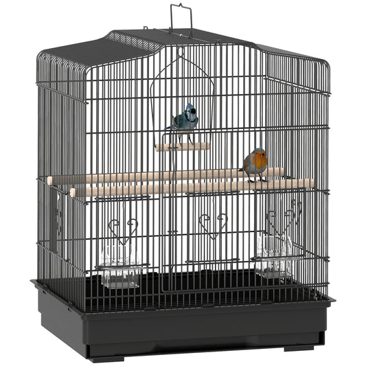 PawHut 59cm Black Large Bird Cage with Stand, Perches, Food Bowls, Swing