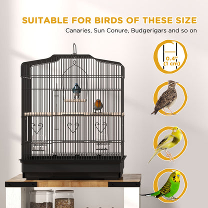 PawHut 59cm Black Large Bird Cage with Stand, Perches, Food Bowls, Swing