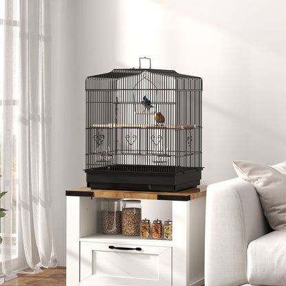 PawHut 59cm Black Large Bird Cage with Stand, Perches, Food Bowls, Swing