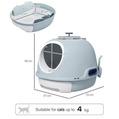 PawHut Enclosed Cat Litter Box with Pull Out Tray and Scoop (Blue)