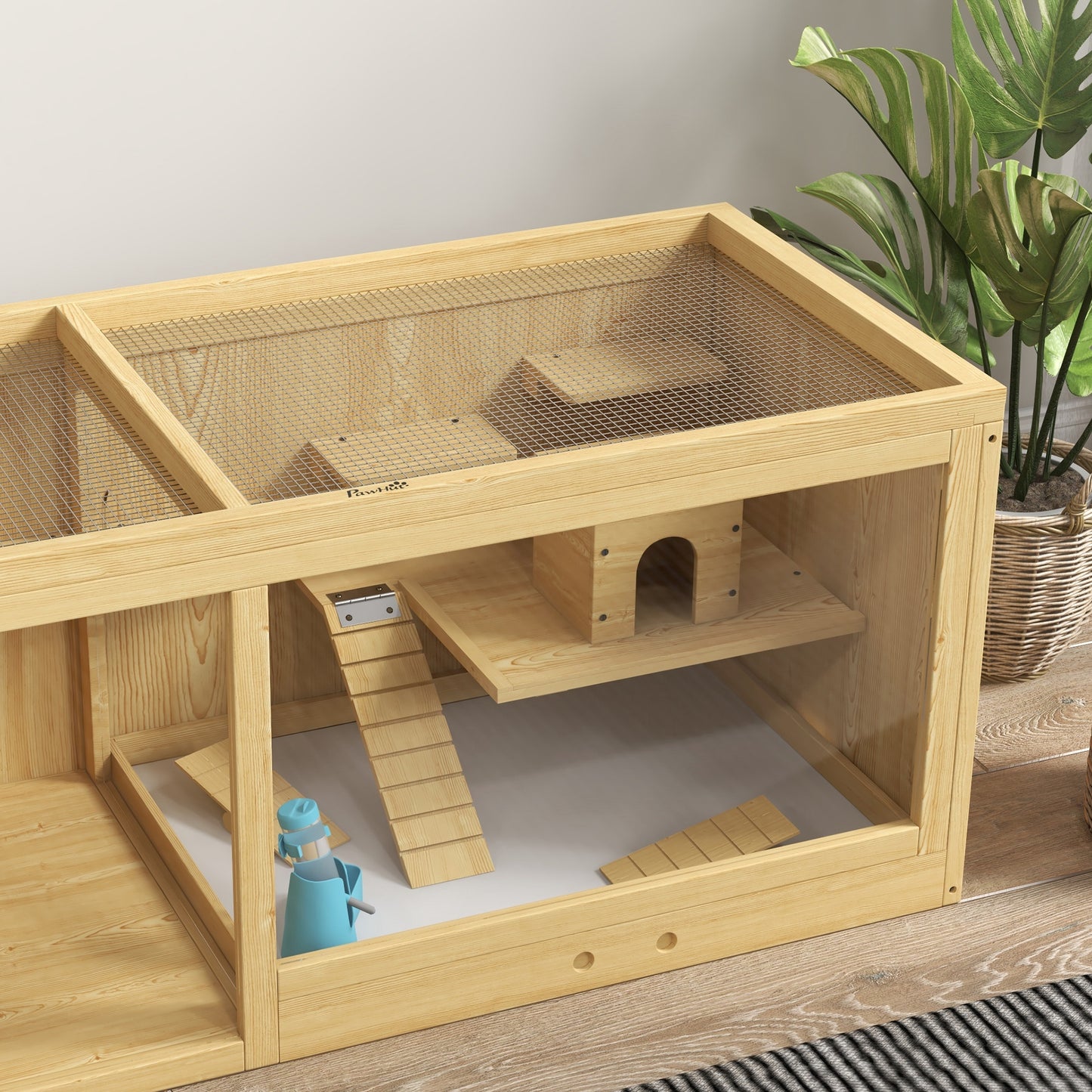 PawHut Large Wood Hamster Cage with Platforms, Openable Roof