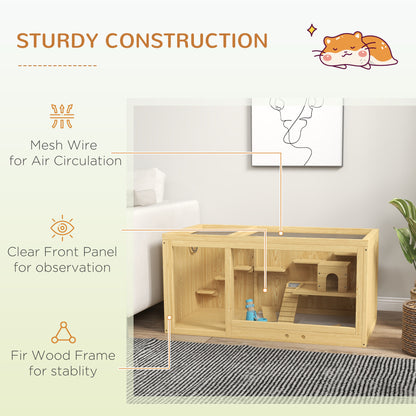 PawHut Large Wood Hamster Cage with Platforms, Openable Roof