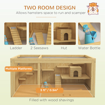 PawHut Large Wood Hamster Cage with Platforms, Openable Roof