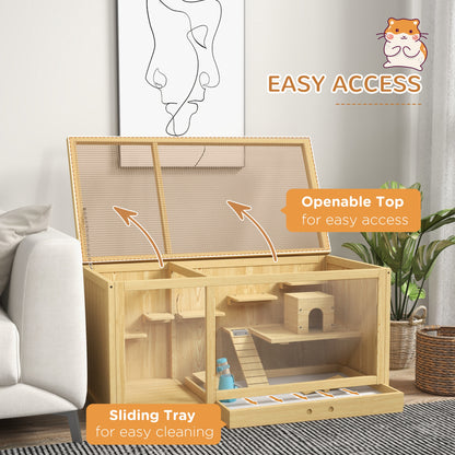 PawHut Large Wood Hamster Cage with Platforms, Openable Roof