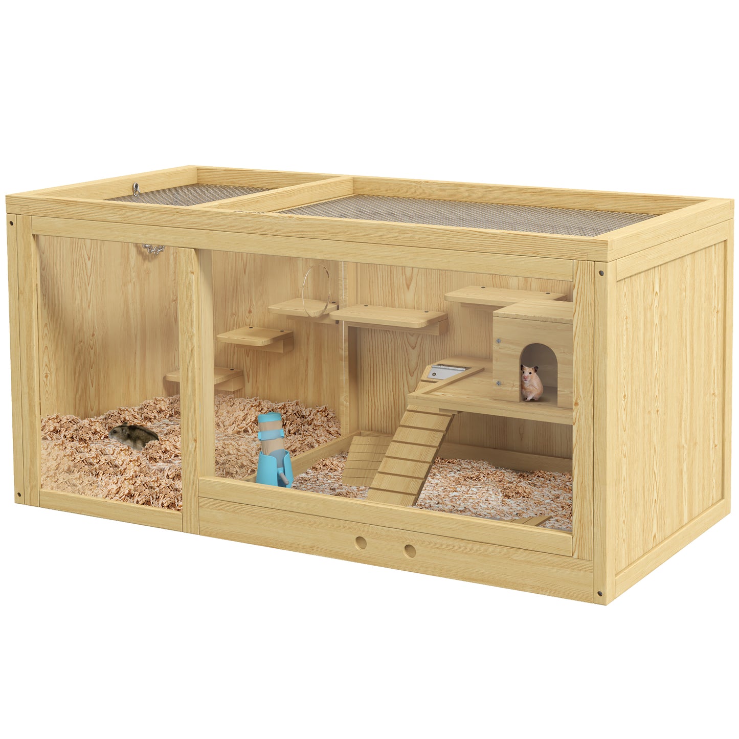 PawHut Large Wood Hamster Cage with Platforms, Openable Roof