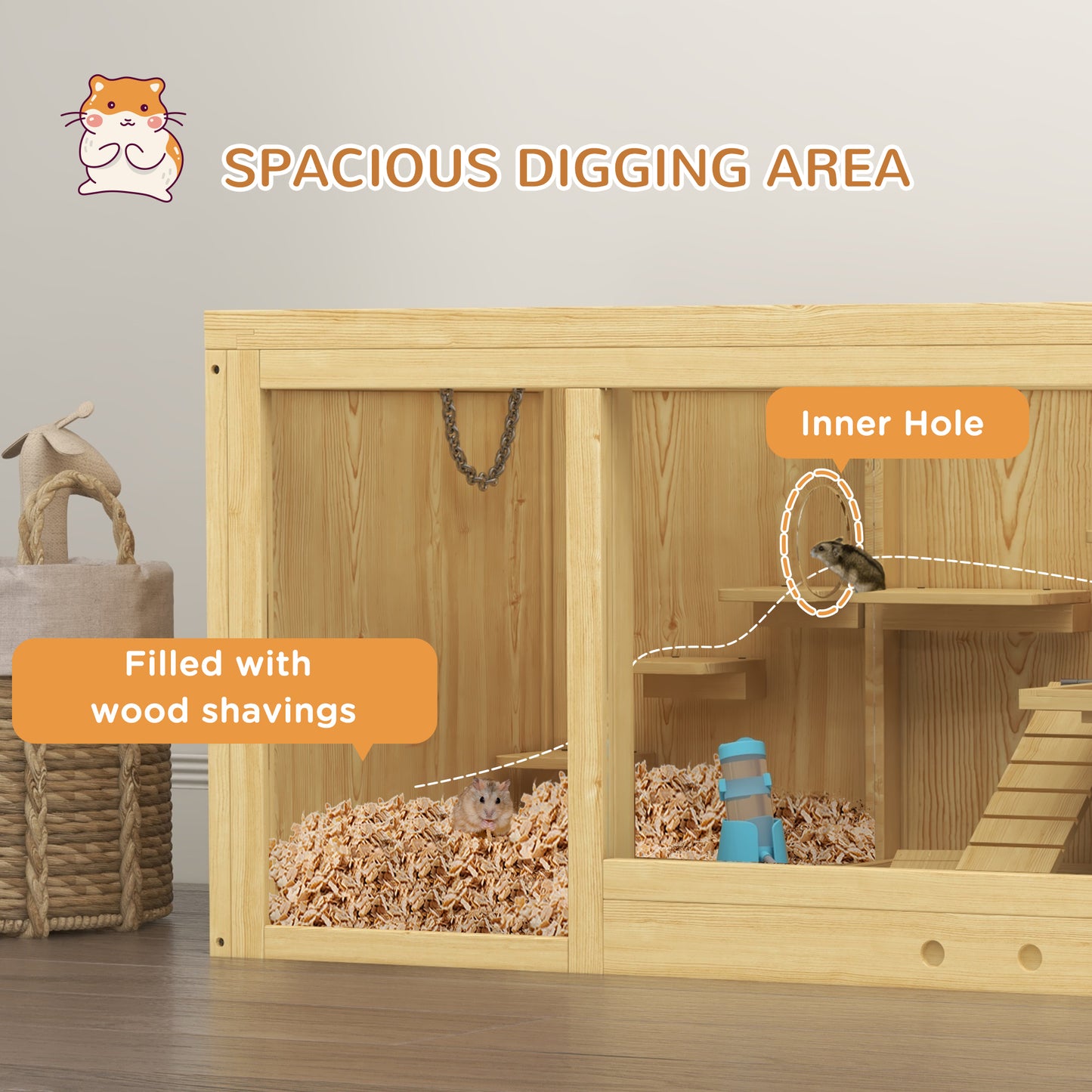 PawHut Large Wood Hamster Cage with Platforms, Openable Roof