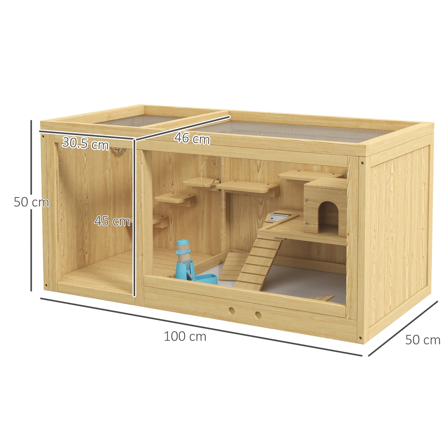 PawHut Large Wood Hamster Cage with Platforms, Openable Roof