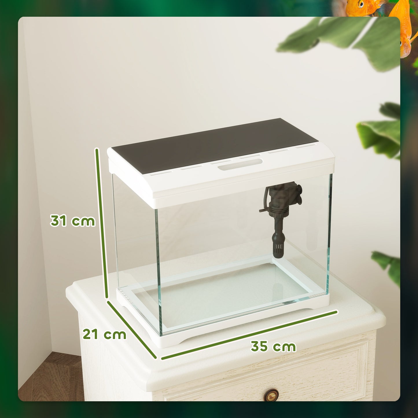 PawHut 17L Glass Fish Tank with Filter and Light