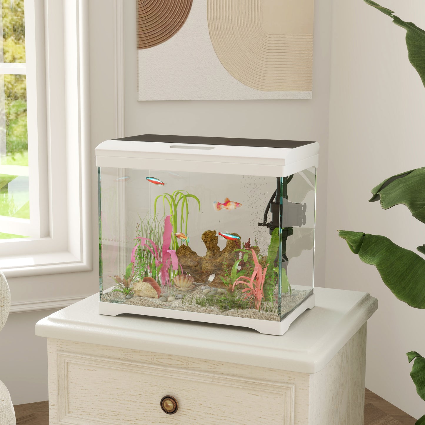 PawHut 17L Glass Fish Tank with Filter and Light