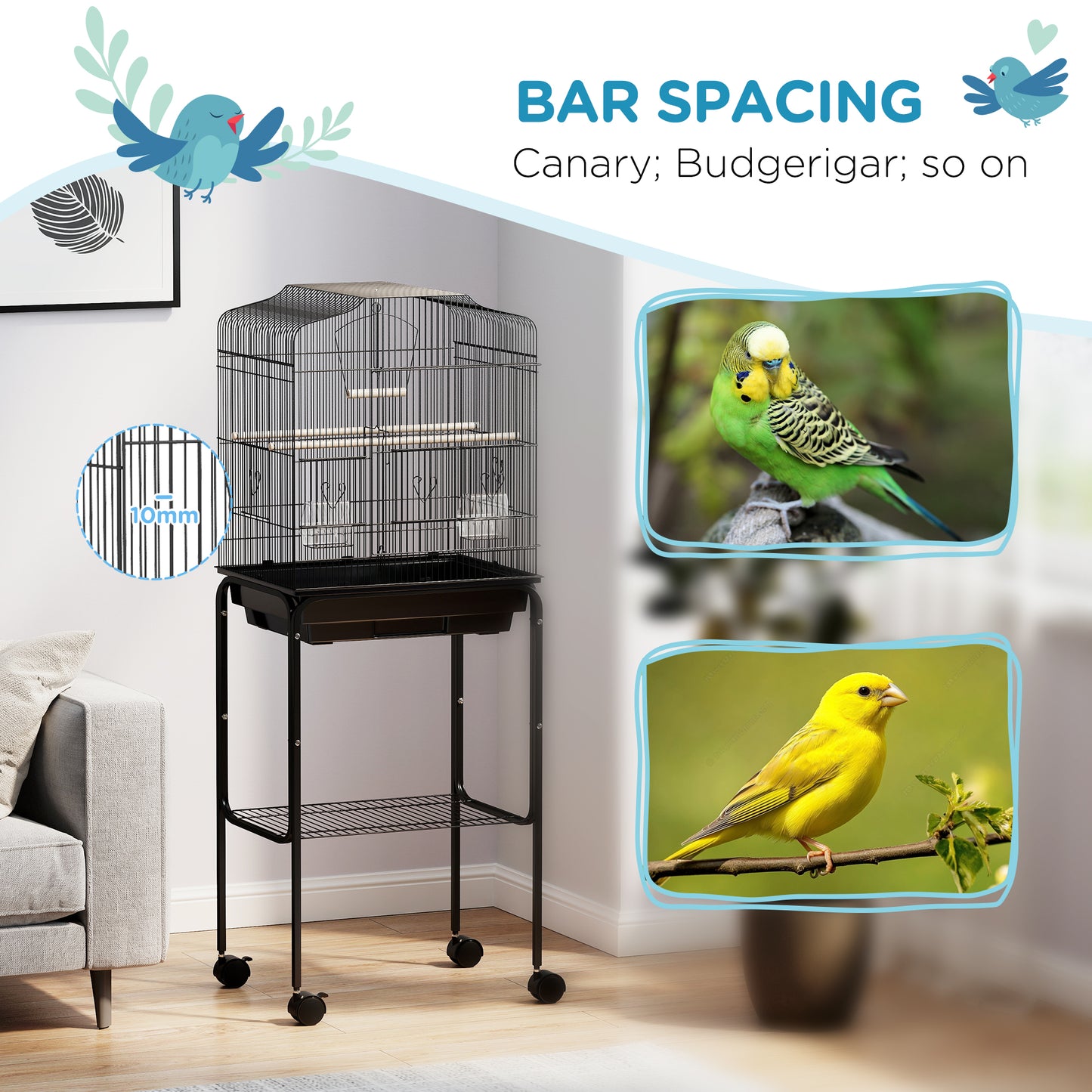 PawHut Bird Cage with Stand for Canary, Budgie, Parakeet