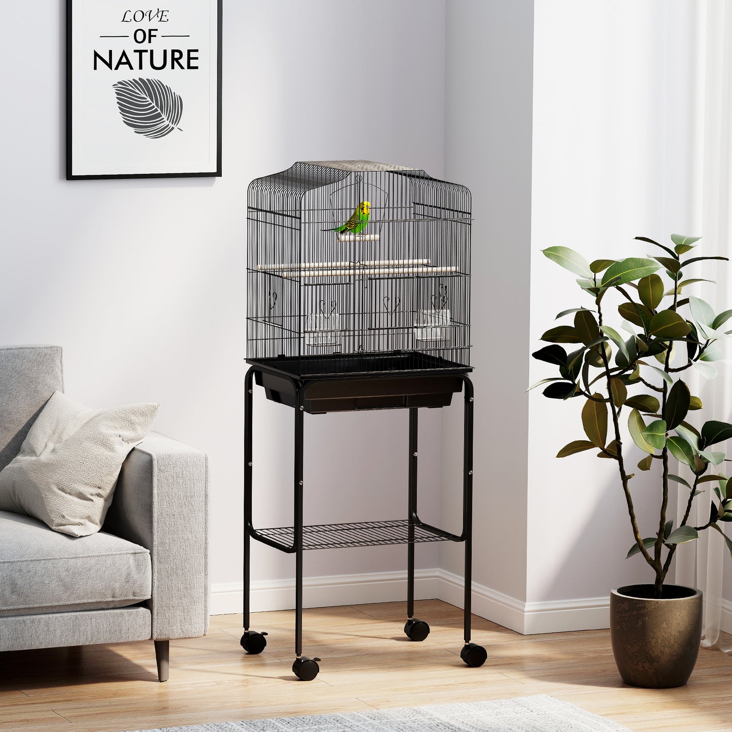 PawHut Bird Cage with Stand for Canary, Budgie, Parakeet