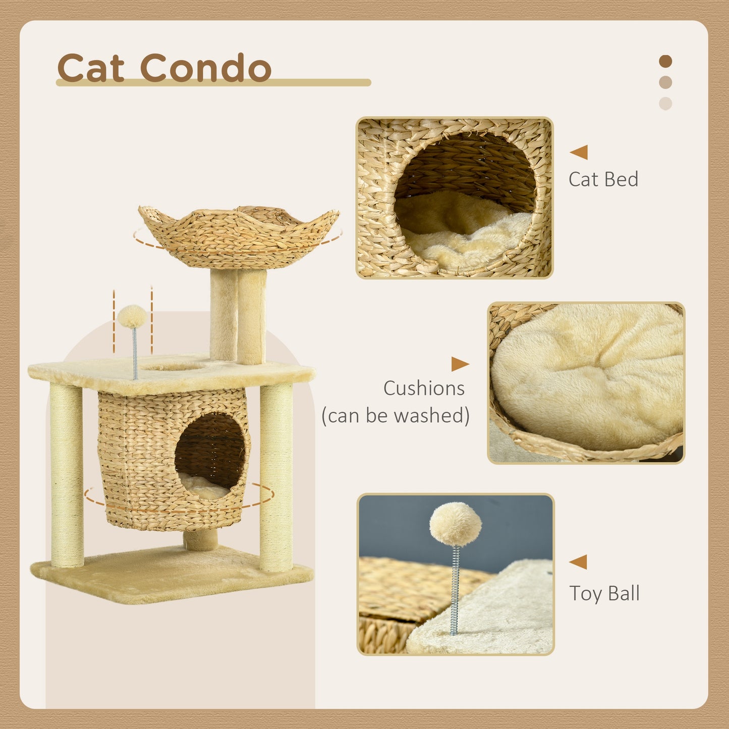 PawHut Cat Tree with Scratching Posts, Cat House, Bed, Washable Cushions