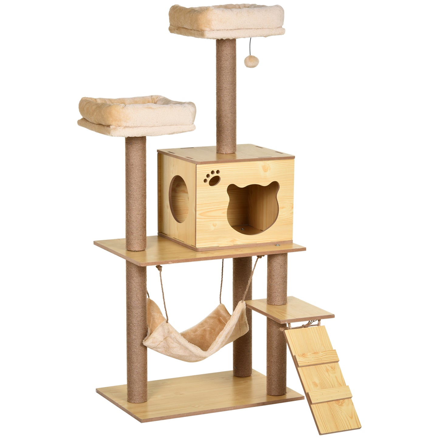 PawHut 130cm Plush Multi-Level Indoor Cat Tree House