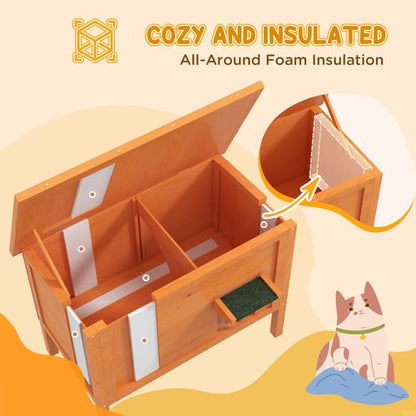 PawHut Outdoor Feral Cat House Insulated w/ Openable Roof - Orange