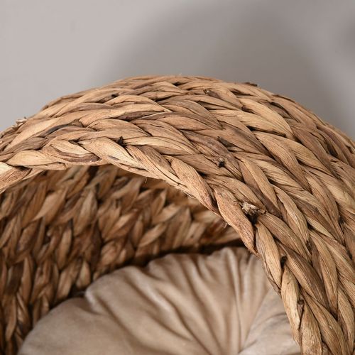 PawHut Raised Wicker Cat House with Cylindrical Base