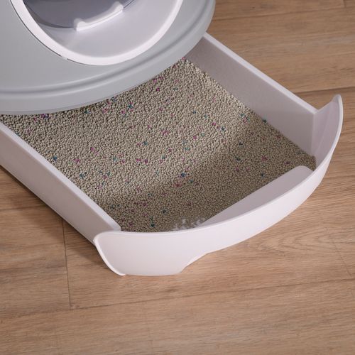 PawHut Enclosed Cat Litter Box with Pull Out Tray and Scoop (Grey)