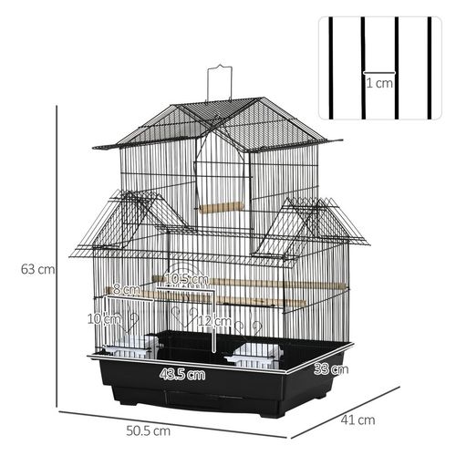 Black Metal Bird Cage w/ Plastic Perch Food Container Handle