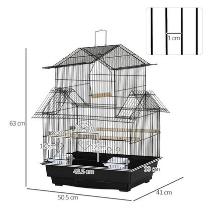 Black Metal Bird Cage w/ Plastic Perch Food Container Handle