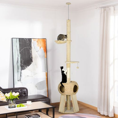 PawHut 255cm Tall Cat Tree House with Hammock and Platform