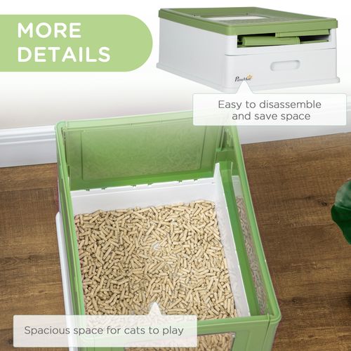 PawHut Hooded Cat Litter Box with Scoop and Tray (Green)