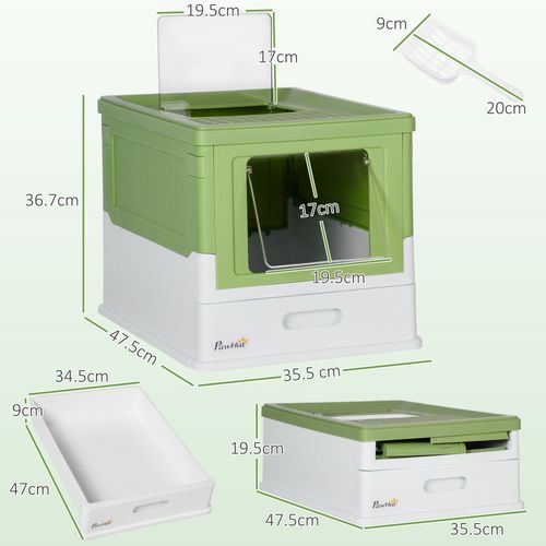 PawHut Hooded Cat Litter Box with Scoop and Tray (Green)