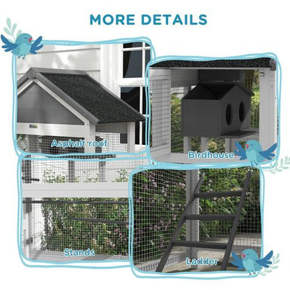 PawHut Grey Wooden Bird Cage with Stand for Small Birds