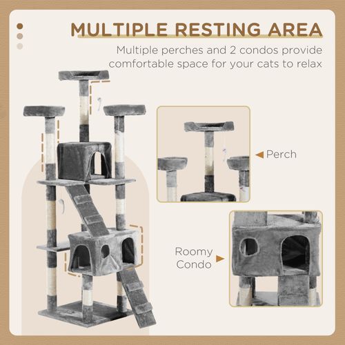 PawHut Tall Cat Tree House with Scratching Post, Toys and Bed