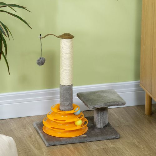 PawHut 56cm Cat Tree Tower with Scratching Post and Toy Balls