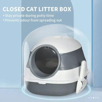 PawHut Hooded Cat Litter Tray with Lid, High Side and Scoop