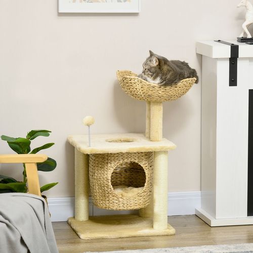 PawHut Cat Tree with Scratching Posts, Cat House, Bed, Washable Cushions