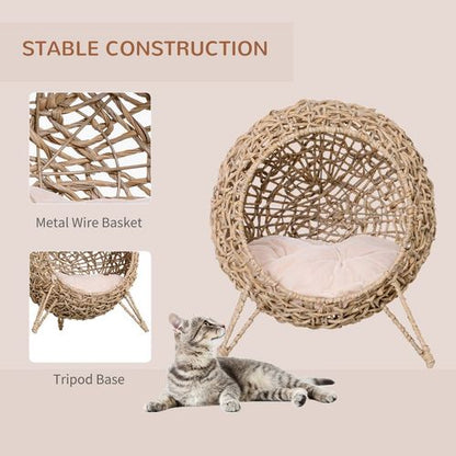 PawHut Ball-Shaped Rattan Wicker Cat Bed with Legs