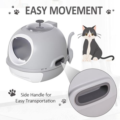 PawHut Enclosed Cat Litter Box with Pull Out Tray and Scoop (Grey)