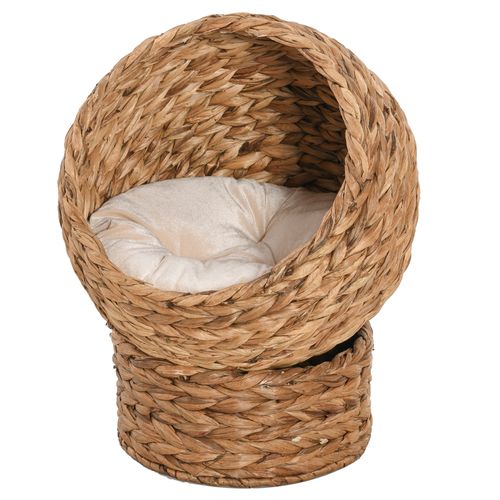 PawHut Raised Wicker Cat House with Cylindrical Base