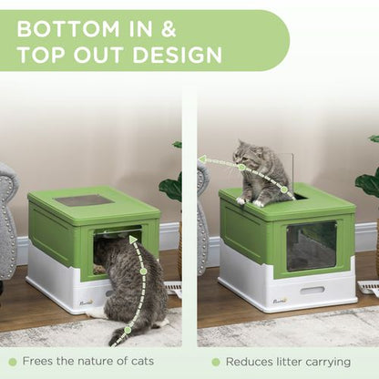 PawHut Hooded Cat Litter Box with Scoop and Tray (Green)