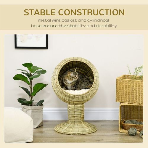 PawHut Raised Cat House Bed with Stand and Cushion