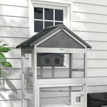 PawHut Grey Wooden Bird Cage with Stand for Small Birds