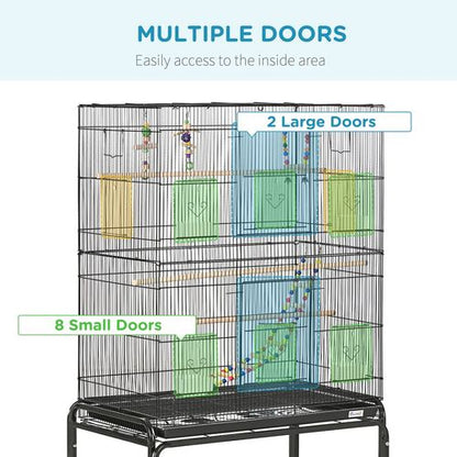 PawHut Metal Black Bird Cage with Accessories and Stand