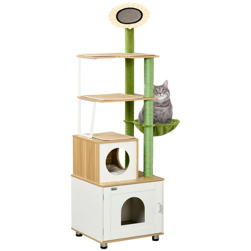 PawHut Cat Tree with Litter Box and Scratching Post