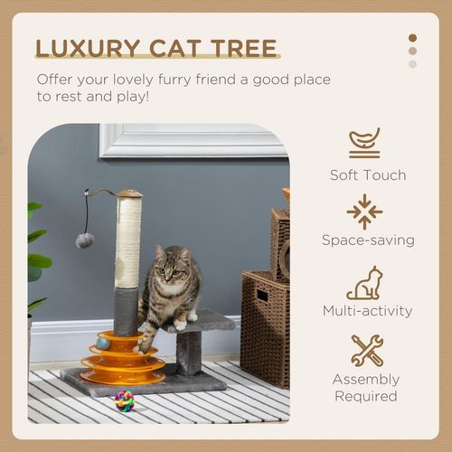 PawHut 56cm Cat Tree Tower with Scratching Post and Toy Balls