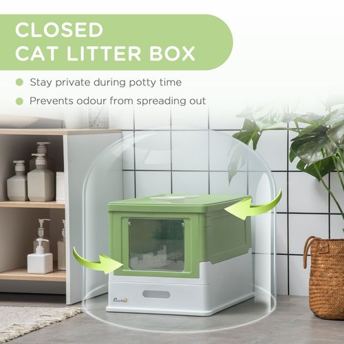 PawHut Hooded Cat Litter Box with Scoop and Tray (Green)