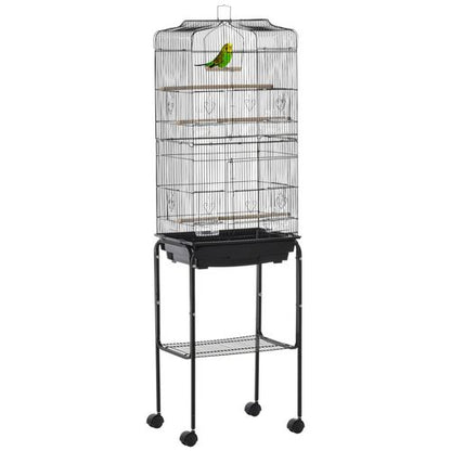 Metal Budgie Cage with Stand and Slide-out Tray Storage Shelf