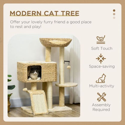 PawHut 95cm Cat Tree Tower House with Scratching Post