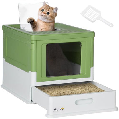 PawHut Hooded Cat Litter Box with Scoop and Tray (Green)