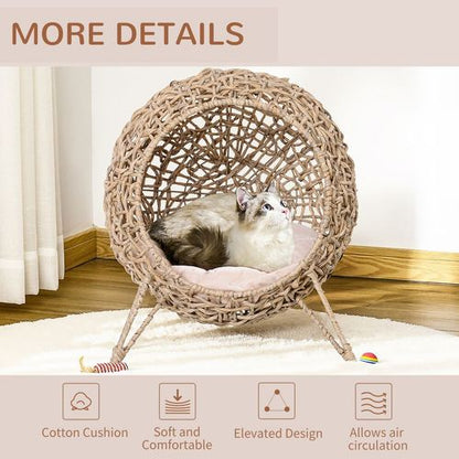 PawHut Ball-Shaped Rattan Wicker Cat Bed with Legs