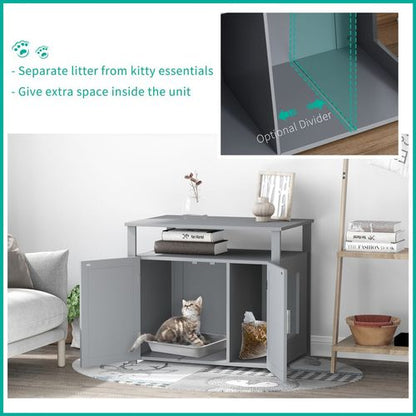 Wood Cat Litter Box Enclosure Furniture Adjustable Interior Wall Grey Pawhut