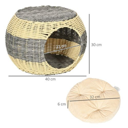 PawHut Rattan Wicker Cat Bed with Cushion