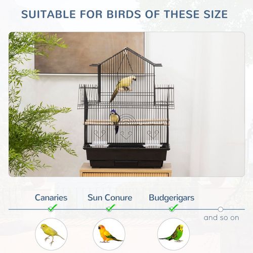 Black Metal Bird Cage w/ Plastic Perch Food Container Handle