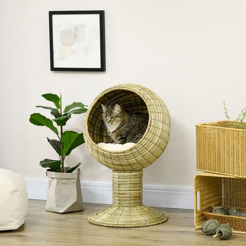 PawHut Raised Cat House Bed with Stand and Cushion