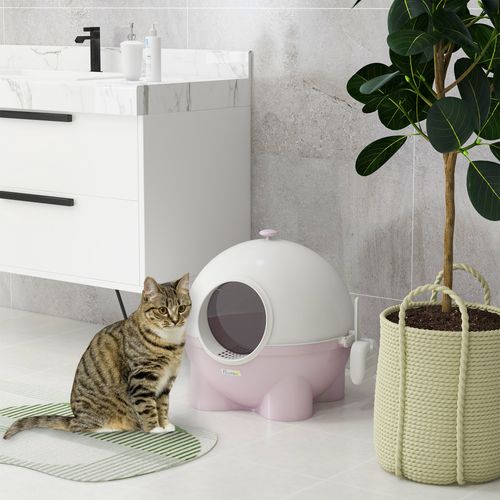 PawHut Large Cat Litter Box with Scoop (Pink)