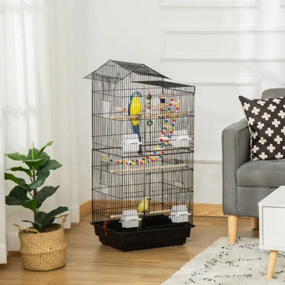 Black Metal Bird Cage for Budgies with Toys, Tray, Handle